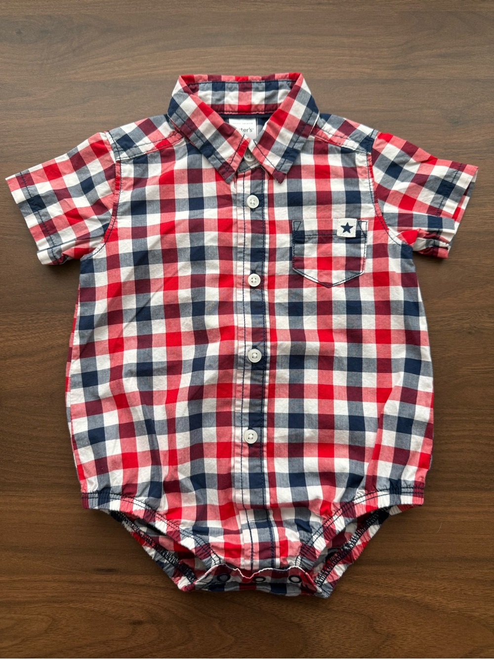 Carter's Baby Boys Plaid Short-Sleeve Button-Up Romper / Bodysuit - Size 9M